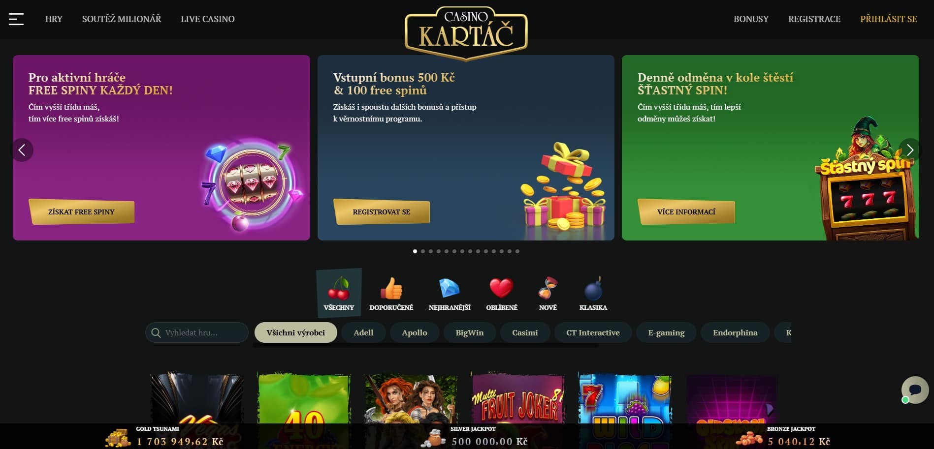 Casino Kartáč hlavní stránka