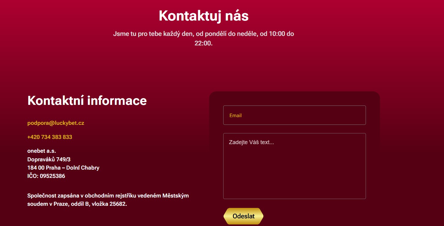 Kontaktní formulář LuckyBet