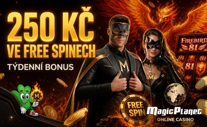 250 Kč ve free spinech v týdenním bonusu u Magic Planet.