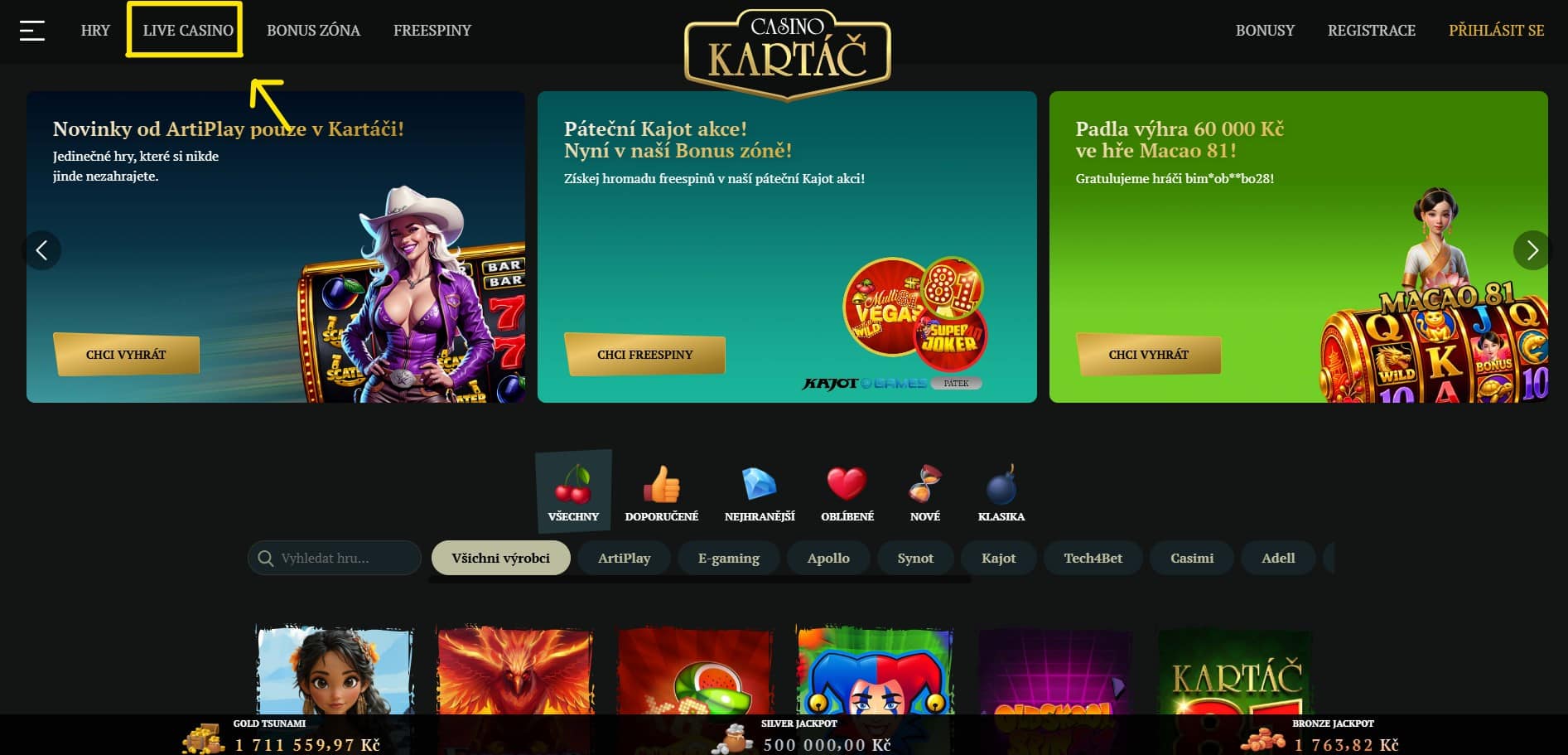 Kartáč Live casino návod