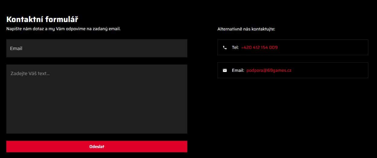 Kontaktní formulář 69games casina